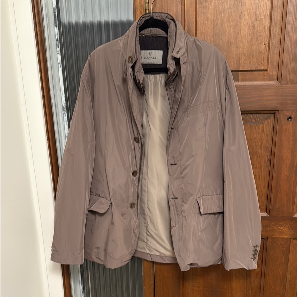 Canali Tan Lightweight Shirt Jacket with Stand-Up Collar